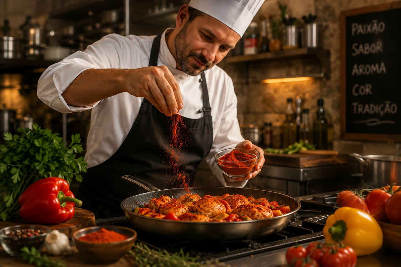 A páprica defumada, muito associada à culinária espanhola, passa por um processo de secagem com fumaça de madeira. O resultado é um tempero de aroma profundo, frequentemente utilizado em carnes assadas, batatas, legumes grelhados e receitas que desejam reproduzir sabores típicos de preparo em fogo.