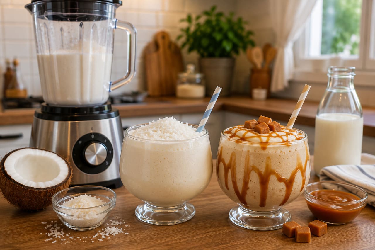As caldas desempenham papel importante na composição da bebida. Chocolate, morango, caramelo e frutas vermelhas estão entre as mais utilizadas, contribuindo tanto para o sabor quanto para a apresentação.