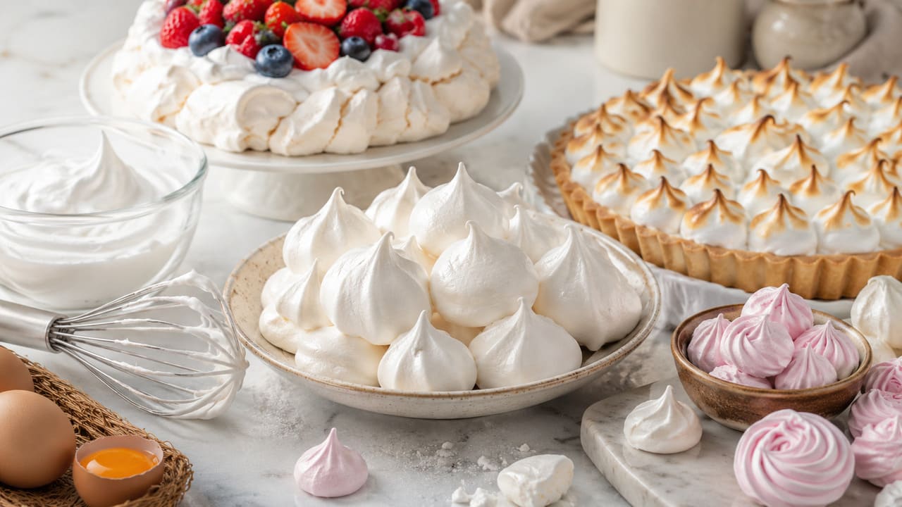 O merengue é uma preparação clássica da confeitaria feita principalmente com claras de ovos e açúcar. Conhecido pela textura leve e aerada, ele aparece em receitas tradicionais e também em criações modernas, conquistando espaço em sobremesas de diferentes estilos. -  (crédito: imagem gerada por i.a )