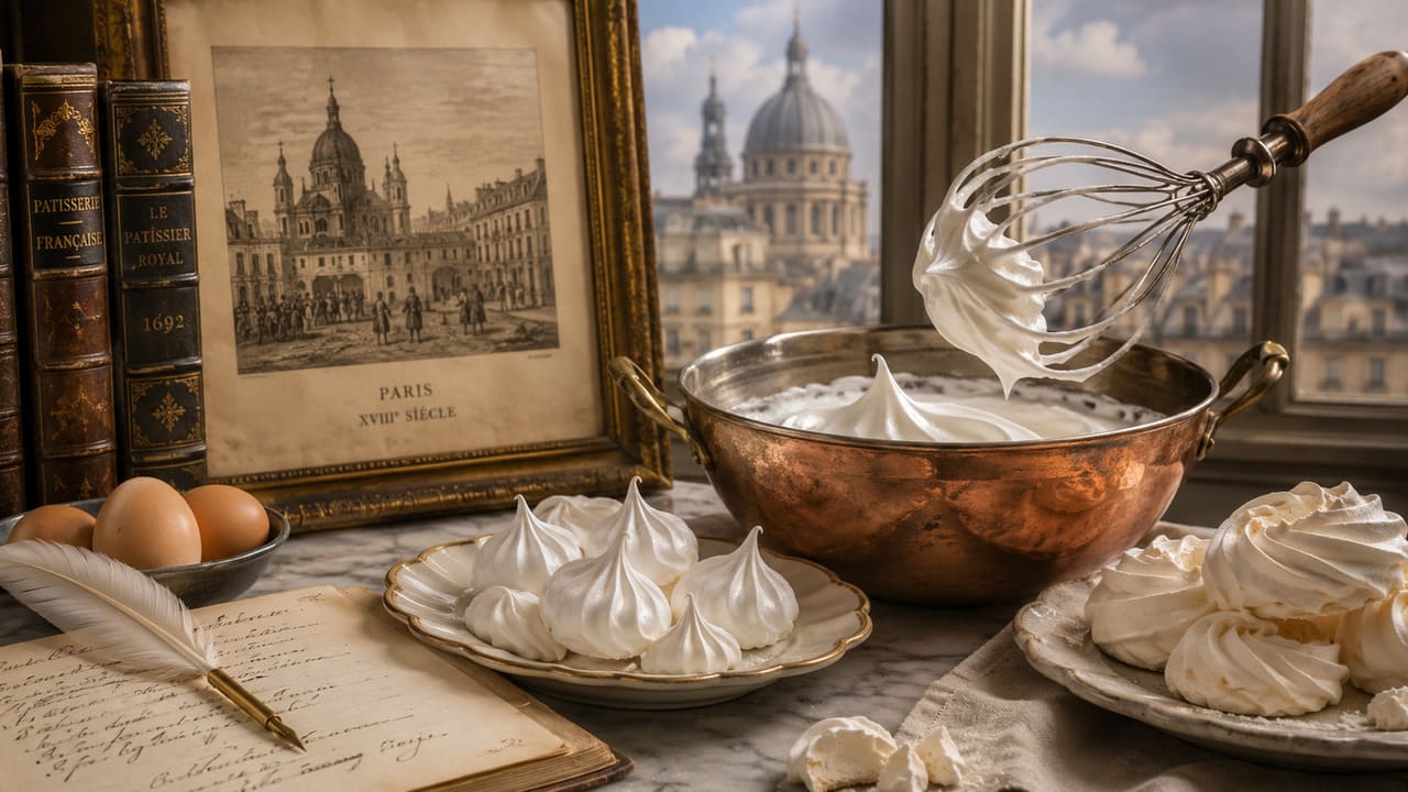 A origem do merengue é cercada por diferentes versões históricas. Uma das mais conhecidas associa seu surgimento à Europa, onde a técnica de bater claras até formar uma espuma firme foi aperfeiçoada ao longo dos séculos e incorporada à confeitaria.