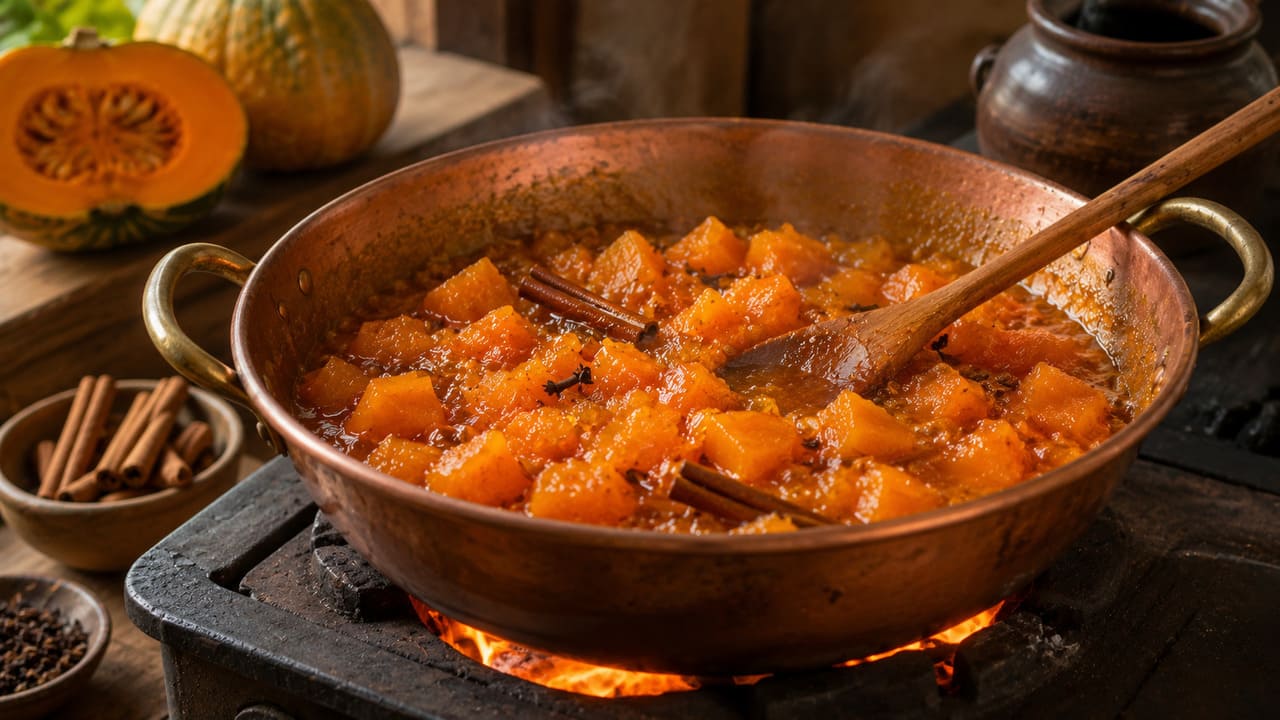 Outro ponto importante é o cozimento lento. Preparar o doce em fogo baixo permite que a abóbora libere seus açúcares naturais aos poucos, absorvendo melhor os aromas das especiarias e desenvolvendo uma consistência mais cremosa e uniforme.