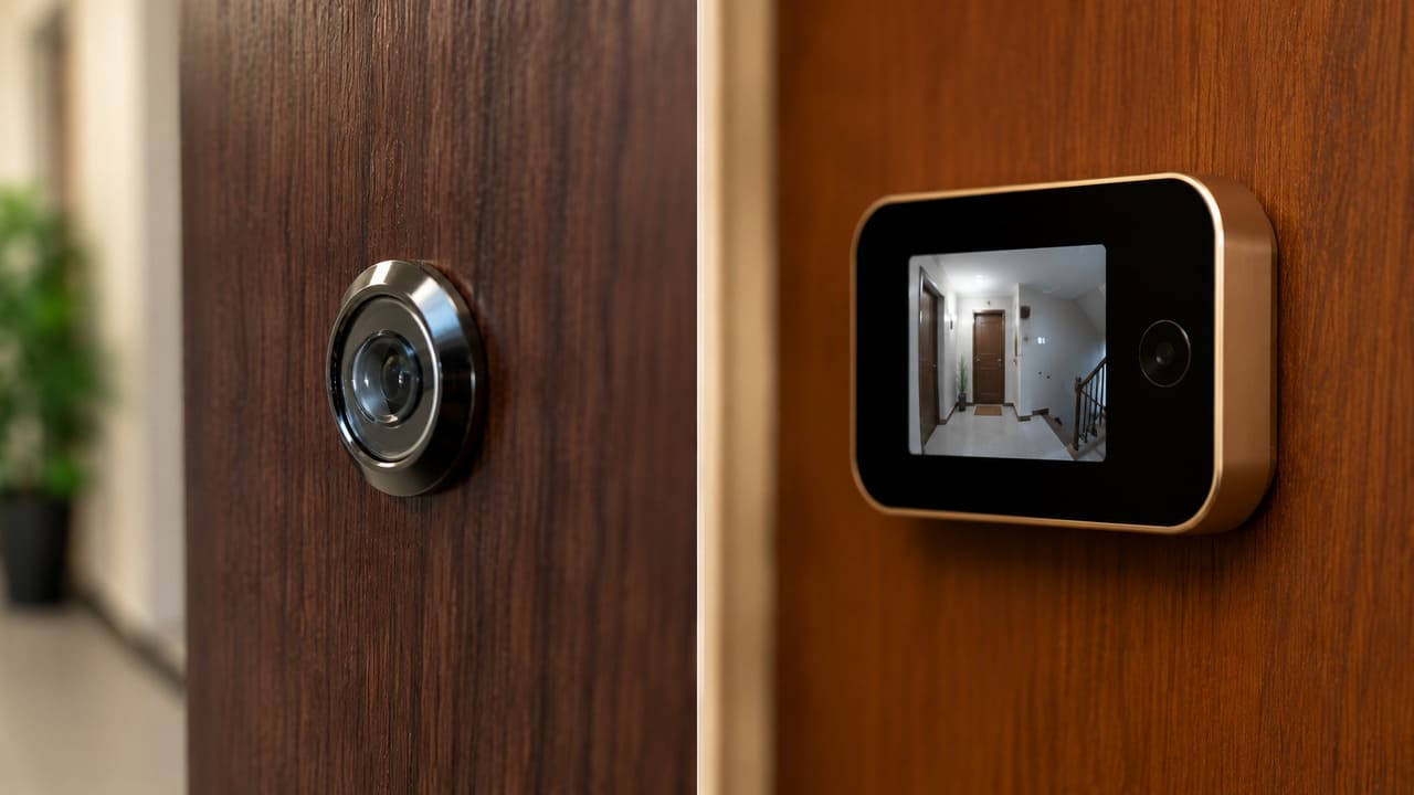 Alguns modelos digitais são bastante discretos quando observados pelo lado de fora. Em muitos casos, a peça externa se parece com um olho mágico comum, dificultando a identificação imediata de que existe um sistema eletrônico instalado no interior da residência.