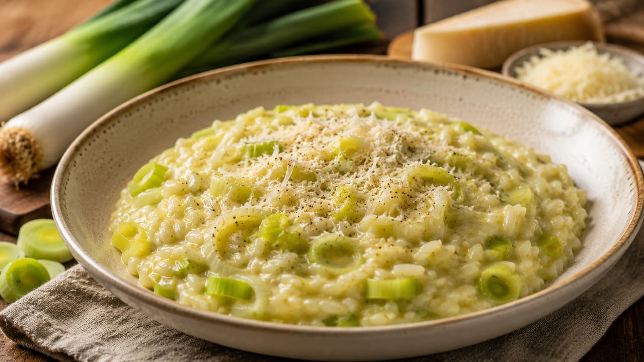 É possível reduzir a quantidade de manteiga e queijo ou utilizar versões com menor teor de gordura sem comprometer totalmente a cremosidade. Legumes e verduras frescos e ervas aromáticas e cogumelos enriquecem o sabor de forma natural, criando opções mais leves para o dia a dia, como o popular risoto de alho-poró.