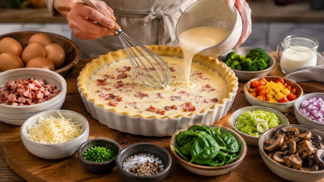 Originalmente, a quiche Lorraine era preparada com ovos, creme de leite e pedaços de bacon ou toucinho. Com o passar do tempo, a receita ganhou novas interpretações e passou a incorporar diversos ingredientes.