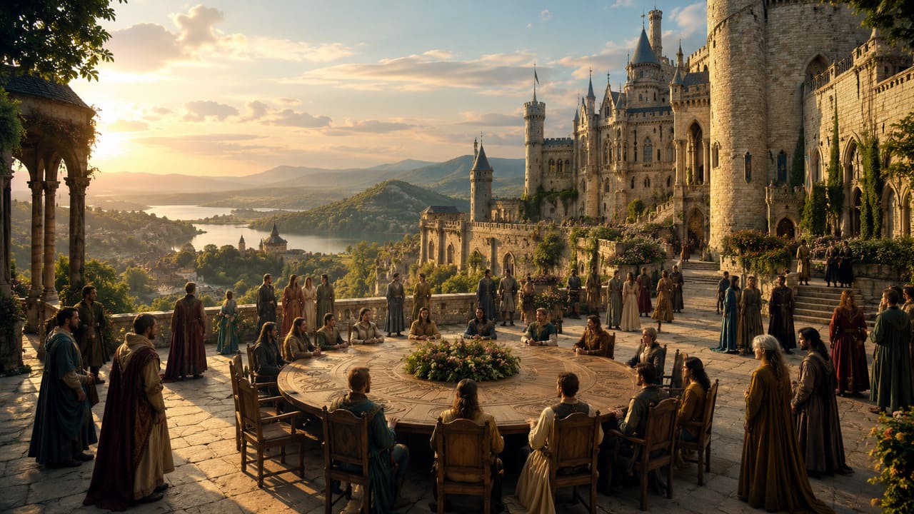 Camelot é descrito como o lendário castelo do Rei Arthur, um lugar onde honra, coragem e justiça se entrelaçam em narrativas que rompem séculos. A imagem de um reino ideal, governado por princípios nobres e sustentado pela fraternidade dos cavaleiros da Távola Redonda, tornou-se símbolo da busca por valores universais. Histórias de batalhas épicas, amores proibidos e feitos heroicos moldaram o imaginário medieval e continuam a inspirar literatura, cinema e arte. Camelot representa a utopia de um -  (crédito: imagem gerada por i.a )