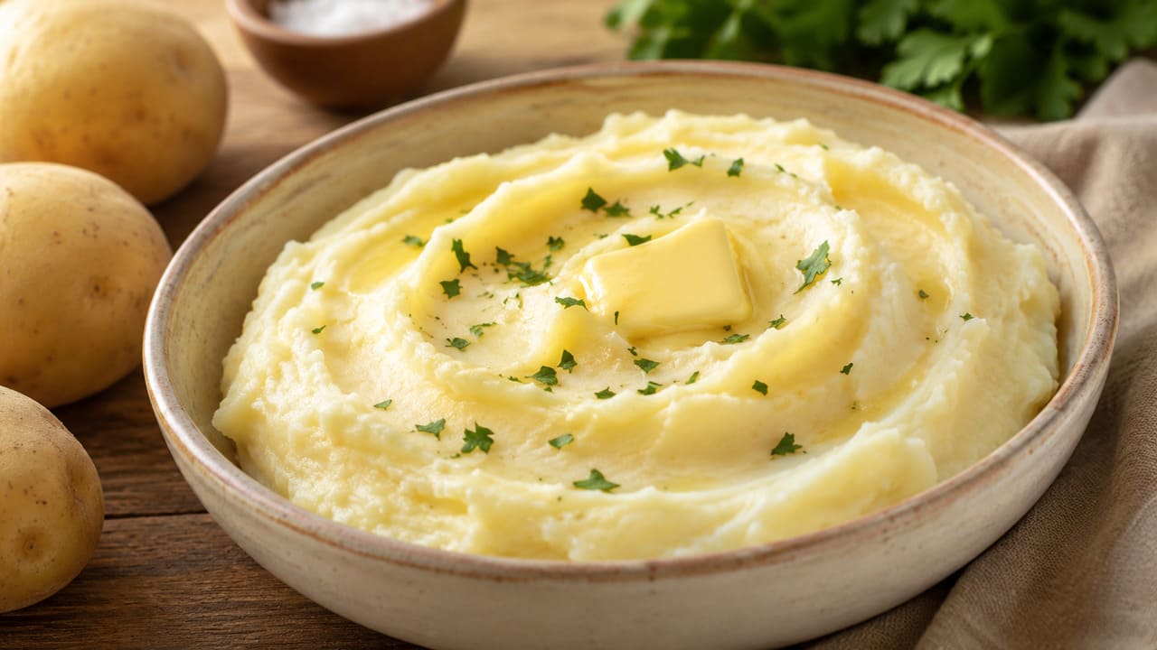 Purê de batata – De sabor suave e textura cremosa, combina com carnes, frango e peixes. É fonte de carboidratos, que fornecem energia para as atividades do dia a dia, além de conter potássio e vitamina C.
