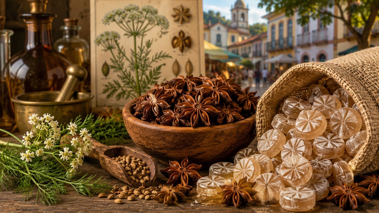 O anis é uma planta aromática que atravessou séculos de uso, tanto na culinária quanto na medicina tradicional, e sua presença na famosa bala de anis reforça esse legado cultural. O sabor doce e levemente ardente da bala de anis o torna símbolo de memória afetiva. O interesse público cresce porque o anis carrega propriedades reconhecidas, como efeito digestivo e refrescante, além de ser usado em bebidas e receitas. A história mostra que o anis já era cultivado no Mediterrâneo antigo e chegou ao  -  (crédito: imagem gerada por i.a )
