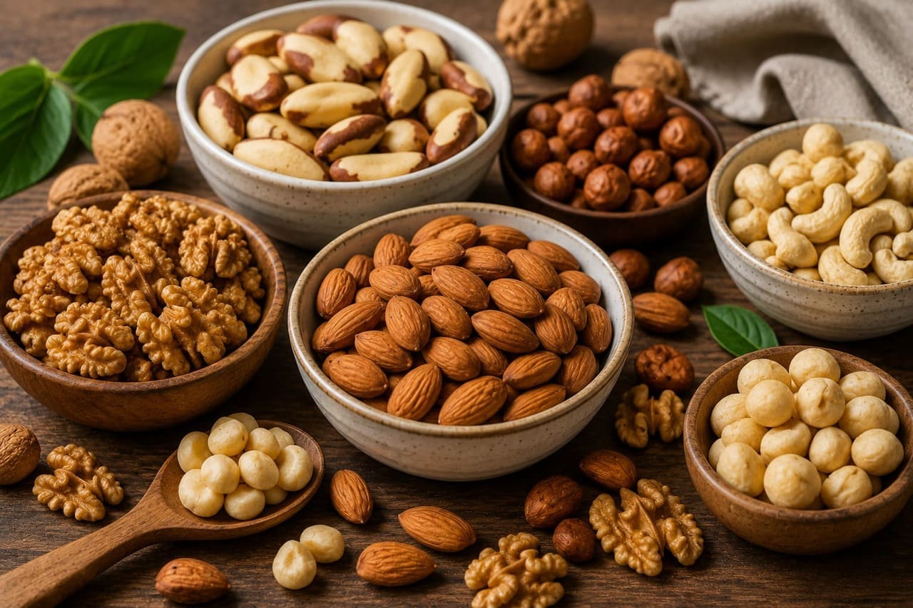 Castanhas, nozes e amêndoas também são frequentemente incluídas nesse tipo de alimentação. Além de oferecerem gorduras benéficas, fornecem minerais importantes e podem servir como alternativa a lanches industrializados ricos em carboidratos refinados.