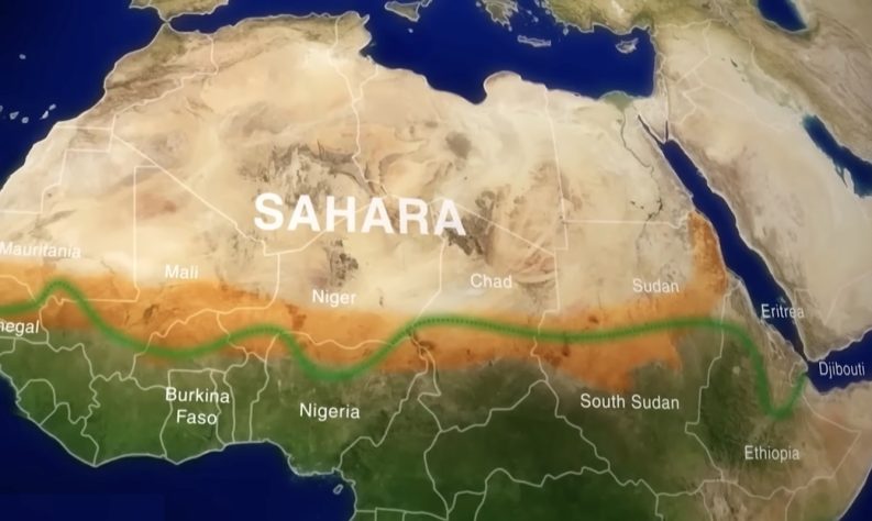 Projeto da Grande Muralha Verde prevê a construção de um corredor florestal com aproximadamente 8 mil quilômetros de extensão para tentar conter avanço da desertificação do Saara – Reprodução