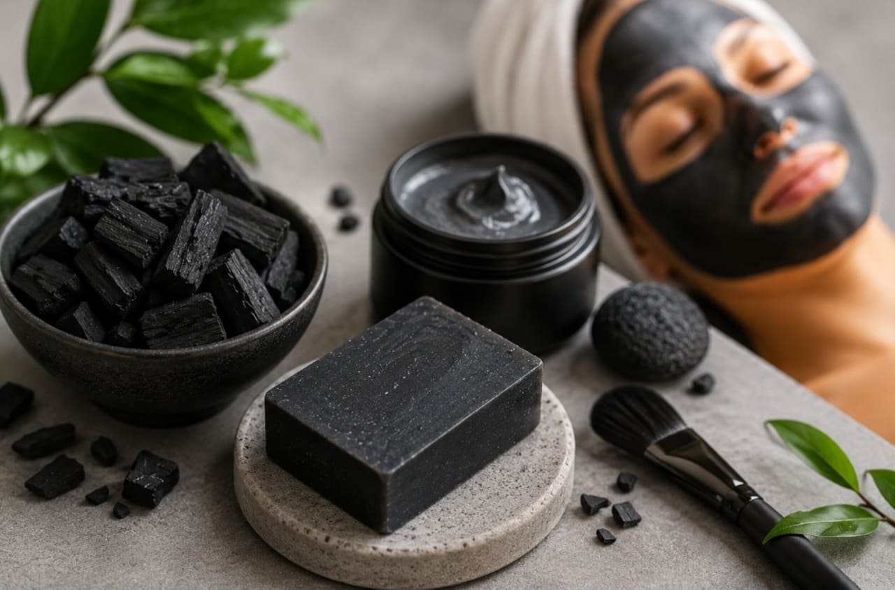 Em produtos de beleza
O carvão ativado aparece em máscaras faciais e sabonetes. Ele é usado por causa da capacidade de absorver oleosidade e resíduos.