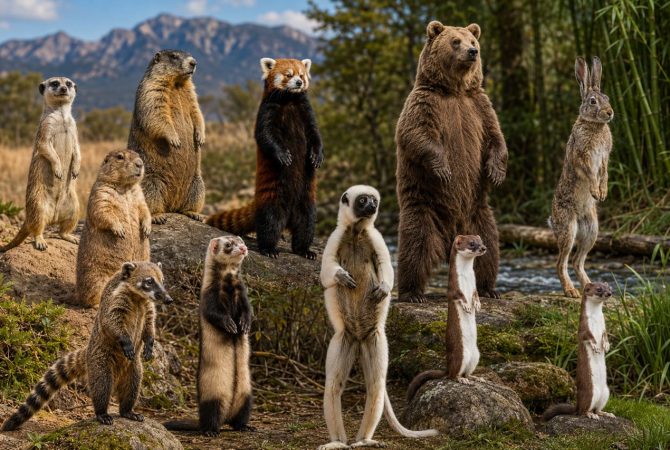 Animais de quatro patas que costumam ficar em pé para vigiar o ambiente