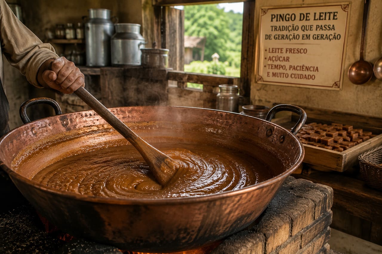 O preparo do pingo de leite normalmente exige cozimento lento em fogo baixo. Durante o processo, o leite vai reduzindo aos poucos enquanto o açúcar ajuda a criar a consistência mais encorpada e o tom amarronzado característico.
