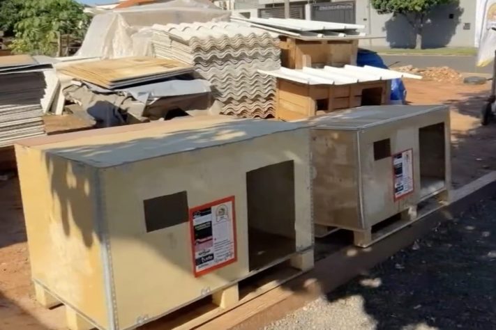 Caminhoneiro constrói casinhas para pets abandonados em Rio Preto (SP) — Reprodução/TV TEM