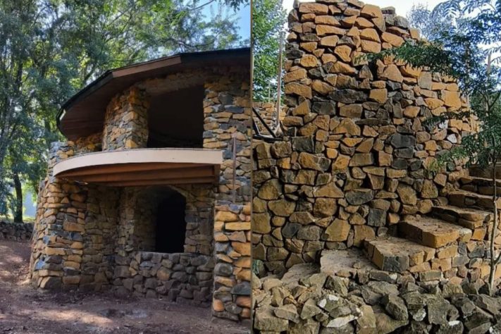 Casa de pedra parece um castelo medieval e foi erguida sem experiência em construção – Arquivo Pessoal/Divulgação 