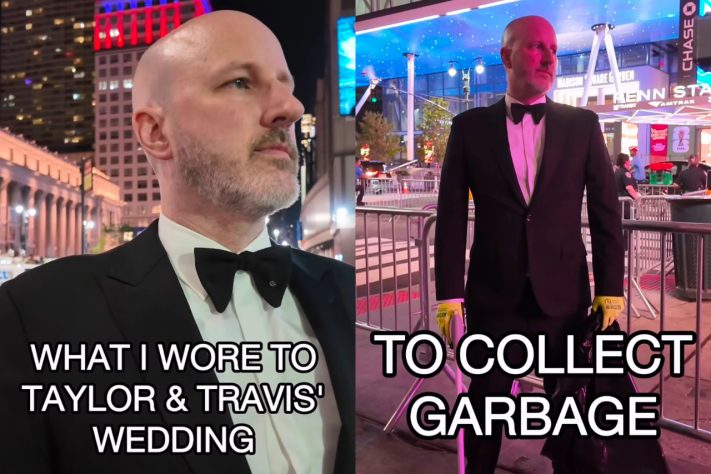 Artista lucra ao vender lixo recolhido do casamento de Taylor Swift e Travis Kelce por até R$ 130 – Reprodução/CBS New York