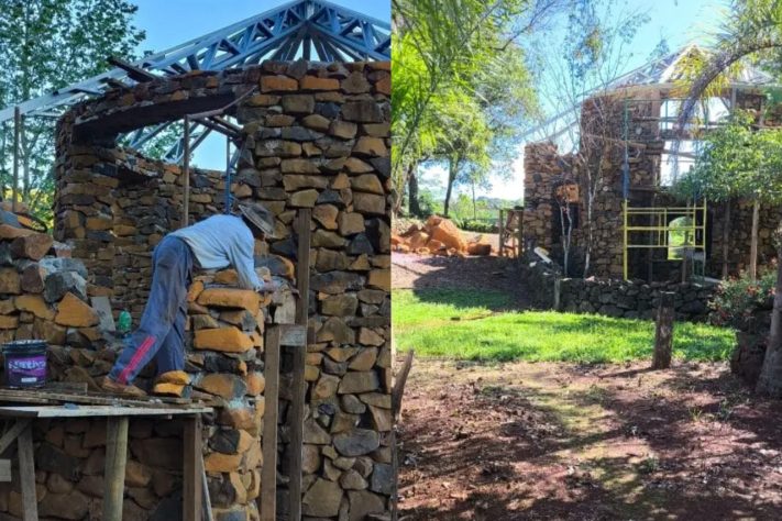 Casa de pedra parece um castelo medieval e foi erguida sem experiência em construção – Arquivo Pessoal/Divulgação