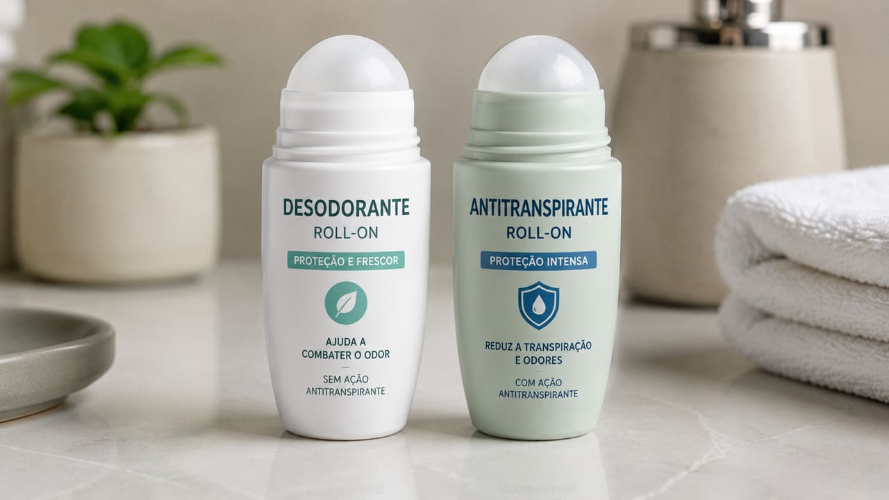 Existem desodorantes e antitranspirantes em roll-on. 
O formato da embalagem não determina a função do produto. Há versões que apenas ajudam a controlar o odor e outras que também reduzem a transpiração por meio de ingredientes antitranspirantes.