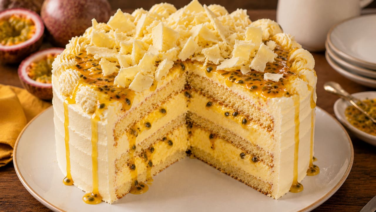 Maracujá
Geralmente é preparado com polpa de maracujá, leite condensado e creme de leite, podendo receber gelatina incolor ou chocolate branco em algumas versões. O sabor levemente ácido equilibra a doçura do bolo.