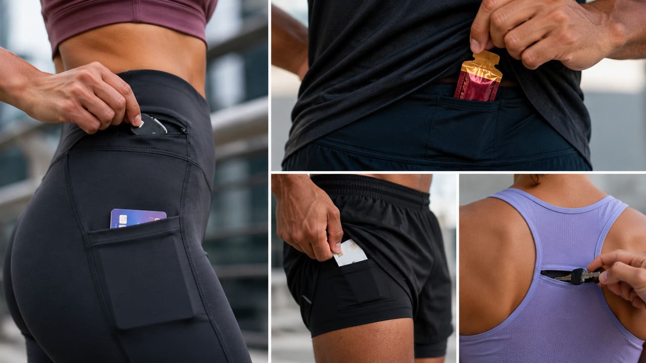 Leggings, shorts e camisetas para corrida frequentemente trazem compartimentos discretos para chaves, cartões ou géis energéticos, permitindo praticidade sem atrapalhar os movimentos.