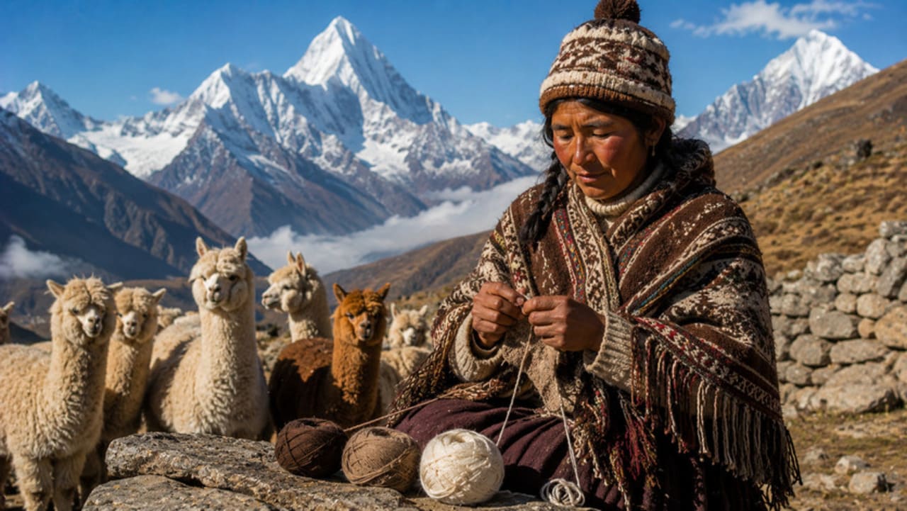 Lã é uma aliada das altas montanhas
Em regiões como os Andes e o Himalaia, roupas de lã de alpaca, lhama, iaque e ovelha ajudam a conservar o calor corporal. As fibras naturais também continuam aquecendo mesmo quando absorvem parte da umidade.