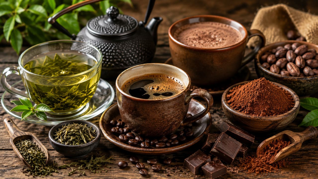 Além das frutas, bebidas como chá-verde, chá-preto e café, assim como o cacau e o chocolate com maior teor de cacau, também fornecem polifenóis. Cada alimento apresenta tipos diferentes desses compostos, com características próprias.