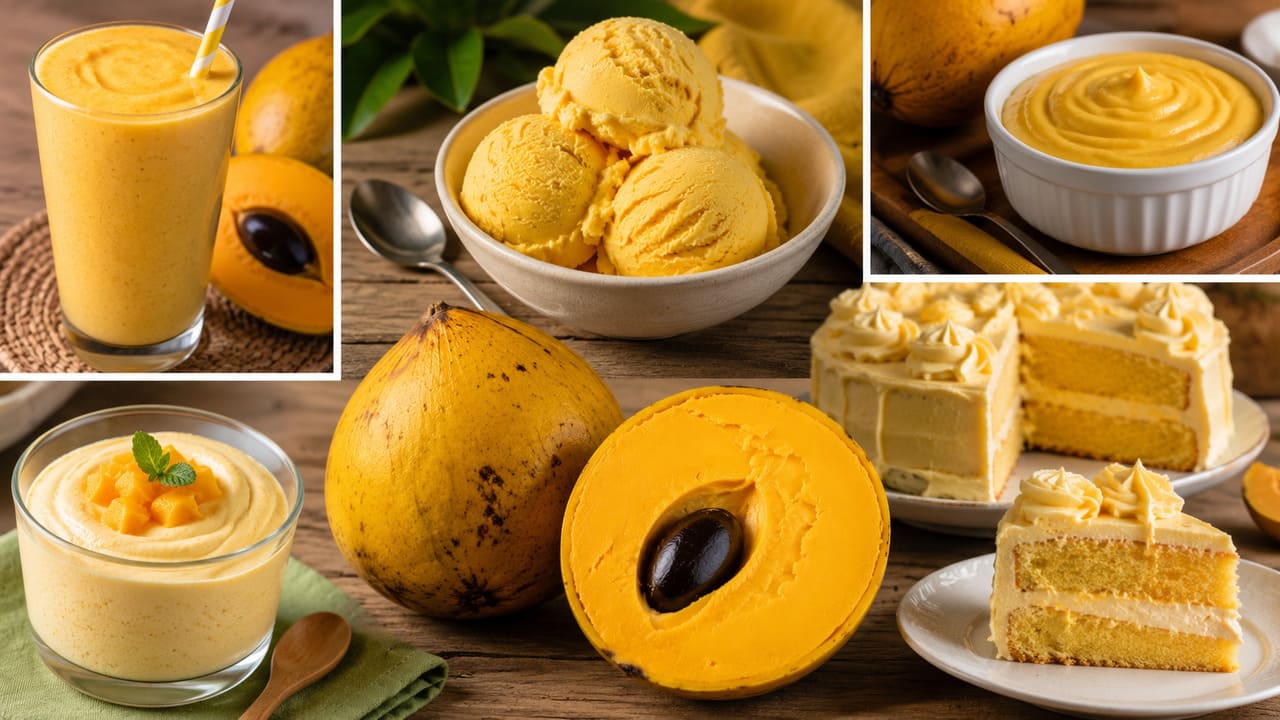A intensa coloração amarela da polpa indica a presença de betacaroteno, pigmento vegetal que o organismo pode converter em vitamina A. Além do consumo ao natural, o canistel é usado em vitaminas, sorvetes, mousses, bolos, cremes e outras sobremesas, aproveitando sua consistência cremosa.