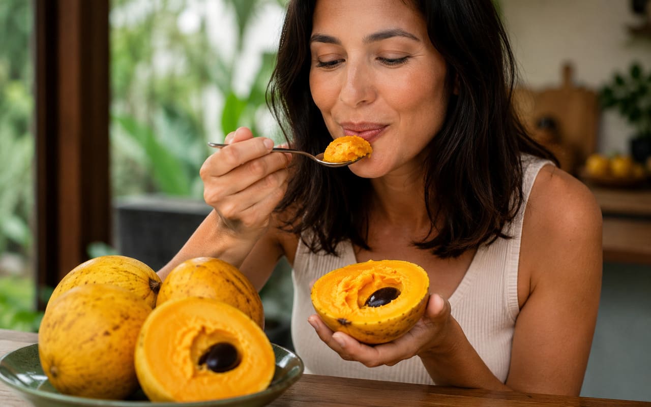 A textura é diferente da maioria das frutas. Ao contrário das suculentas, o canistel possui uma polpa densa, cremosa e levemente farinácea. Quando bem maduro, pode ser consumido com colher.