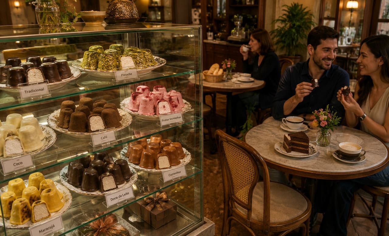 Confeitarias criaram novas combinações. Além da versão tradicional, muitas receitas artesanais recebem recheios ou aromas de pistache, coco, café, maracujá, frutas vermelhas, doce de leite e castanhas. Isso tornou a nhá-benta ainda mais versátil.