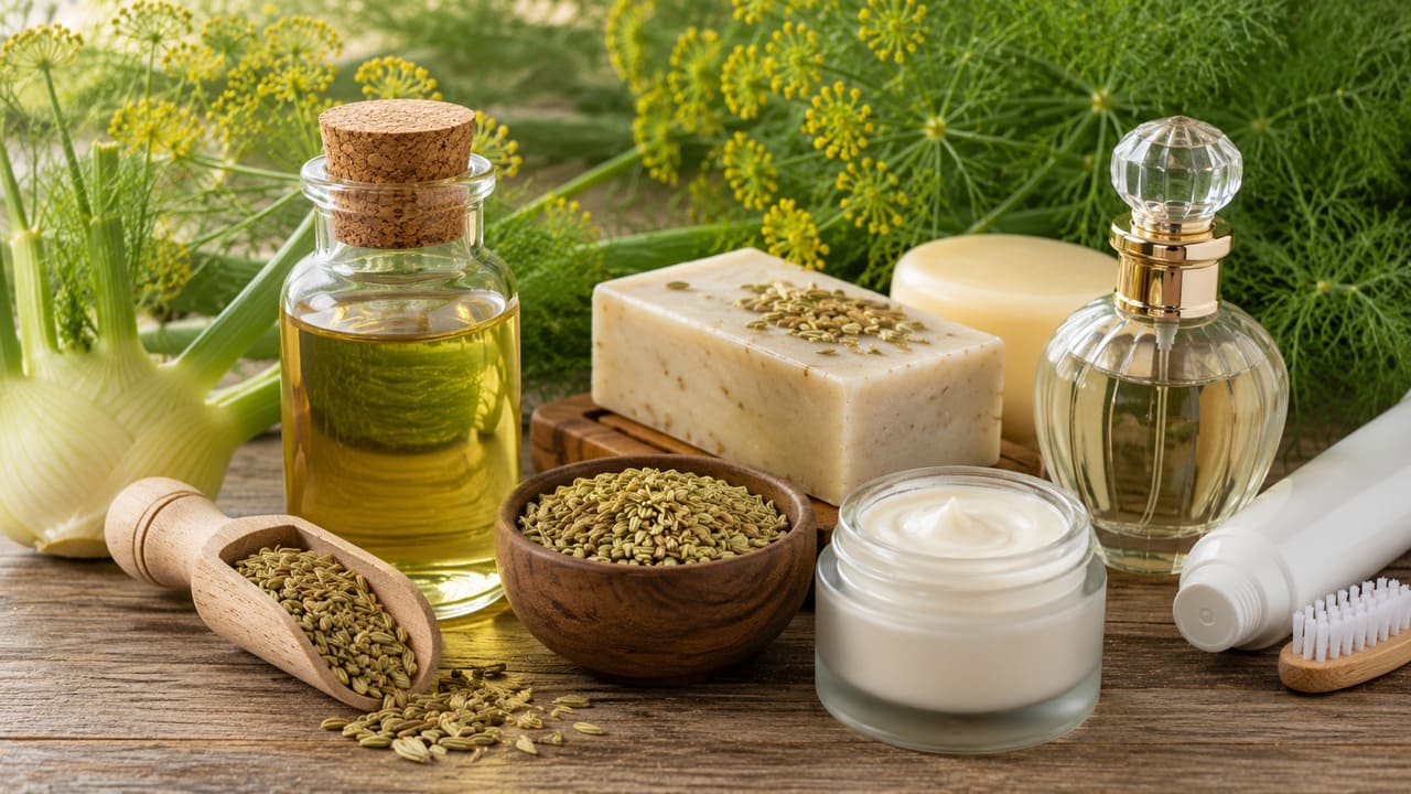 Das sementes também é extraído um óleo essencial rico em anetol, composto responsável pelo aroma da planta. Esse ingrediente é utilizado na fabricação de perfumes, sabonetes, cremes, pastas de dente e outros produtos de higiene.