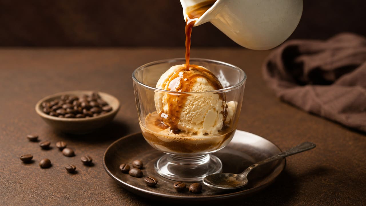 Um dos maiores atrativos do affogato é justamente a mistura entre o espresso quente e o sorvete gelado. O calor derrete lentamente o sorvete, formando um creme naturalmente aveludado.