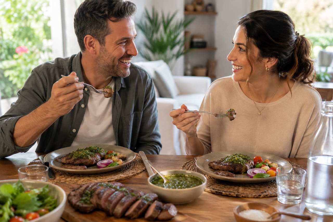 O sabor  do chimichurri combina notas herbáceas, ácidas, picantes e levemente salgadas. O azeite ajuda a suavizar a mistura, enquanto o vinagre realça os aromas e proporciona mais frescor ao molho.
