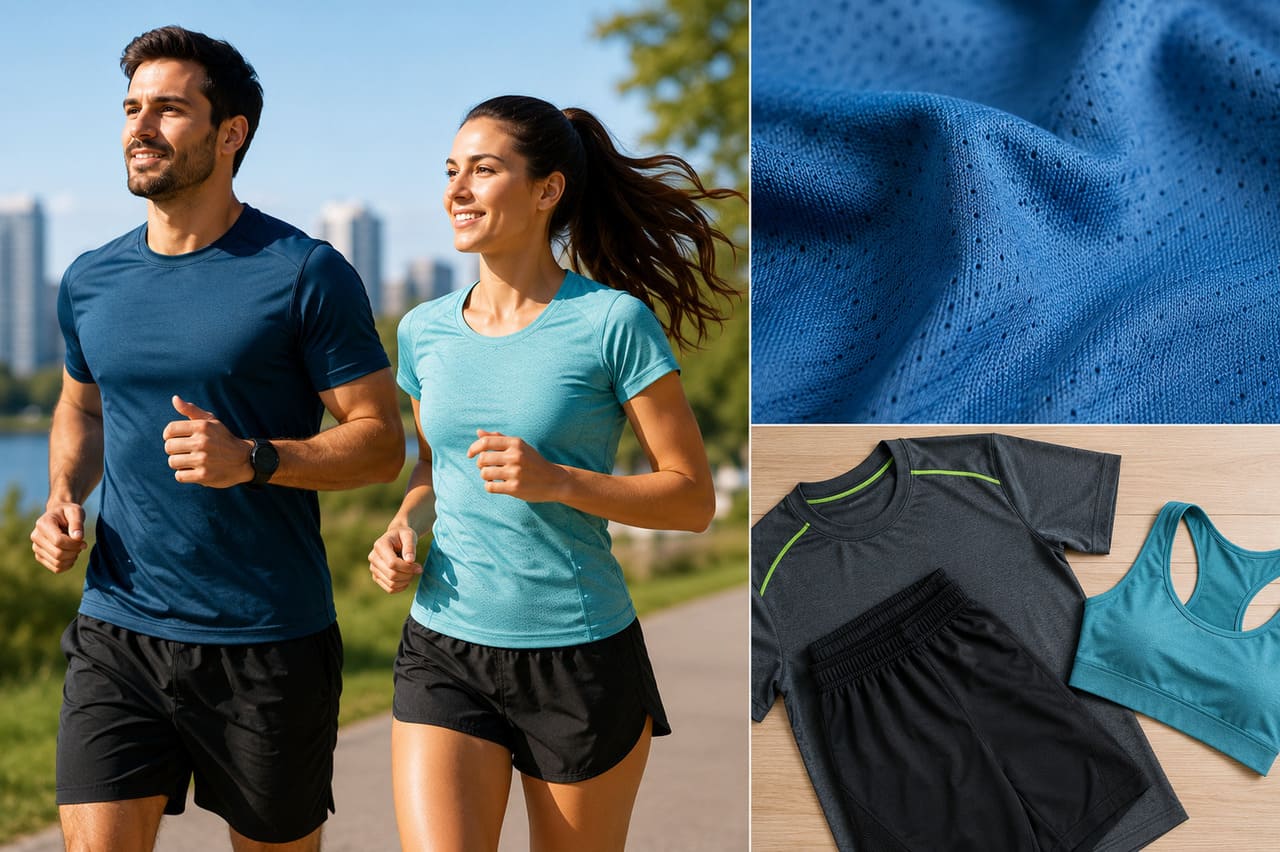 Também aparece em roupas esportivas
Camisetas, shorts e outras peças de atividade física frequentemente utilizam microfibra. O tecido ajuda a evaporar o suor mais rapidamente e costuma proporcionar maior conforto durante os exercícios.