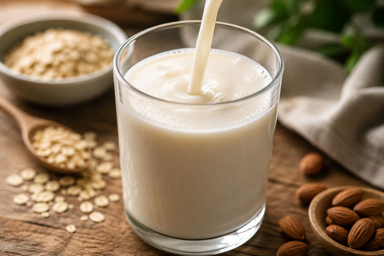 O leite de aveia é conhecido pela textura cremosa e pelo sabor suave, enquanto o de amêndoas costuma ser mais leve e delicado. Já o leite de arroz apresenta sabor adocicado e é uma alternativa para pessoas que evitam soja e oleaginosas.