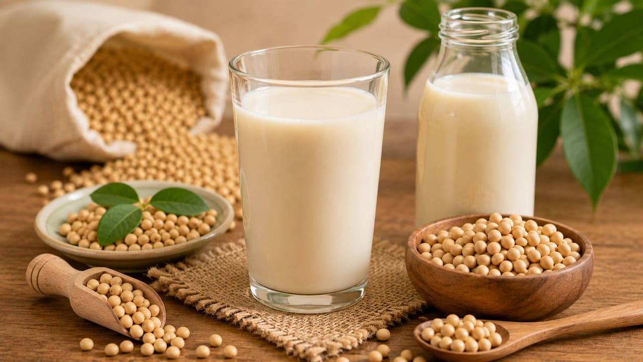 Produzido a partir dos grãos de soja, costuma ser uma das opções com maior teor de proteínas entre os leites vegetais. Por isso, é frequentemente apontado como um dos que mais se aproximam do perfil nutricional do leite de vaca.