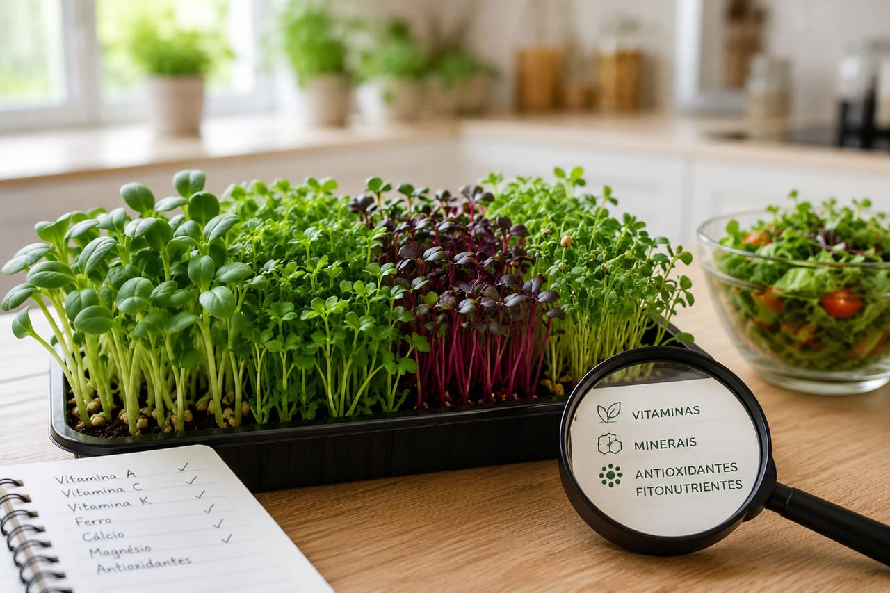 Pesquisas indicam que diversas espécies de microverdes concentram vitaminas, minerais e compostos antioxidantes em quantidades expressivas. Os níveis variam conforme a planta cultivada, as condições de cultivo e o momento da colheita.