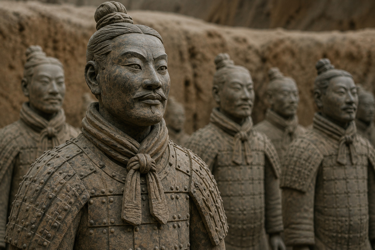 Outra possível inspiração para a gravata vem da China Antiga. As estátuas do Exército de Terracota de Qin Shi Huang, do século III a.C., mostram soldados com um tecido amarrado ao pescoço. Embora não seja considerado a origem direta da gravata moderna, o acessório é visto por alguns pesquisadores como um de seus antecedentes históricos.