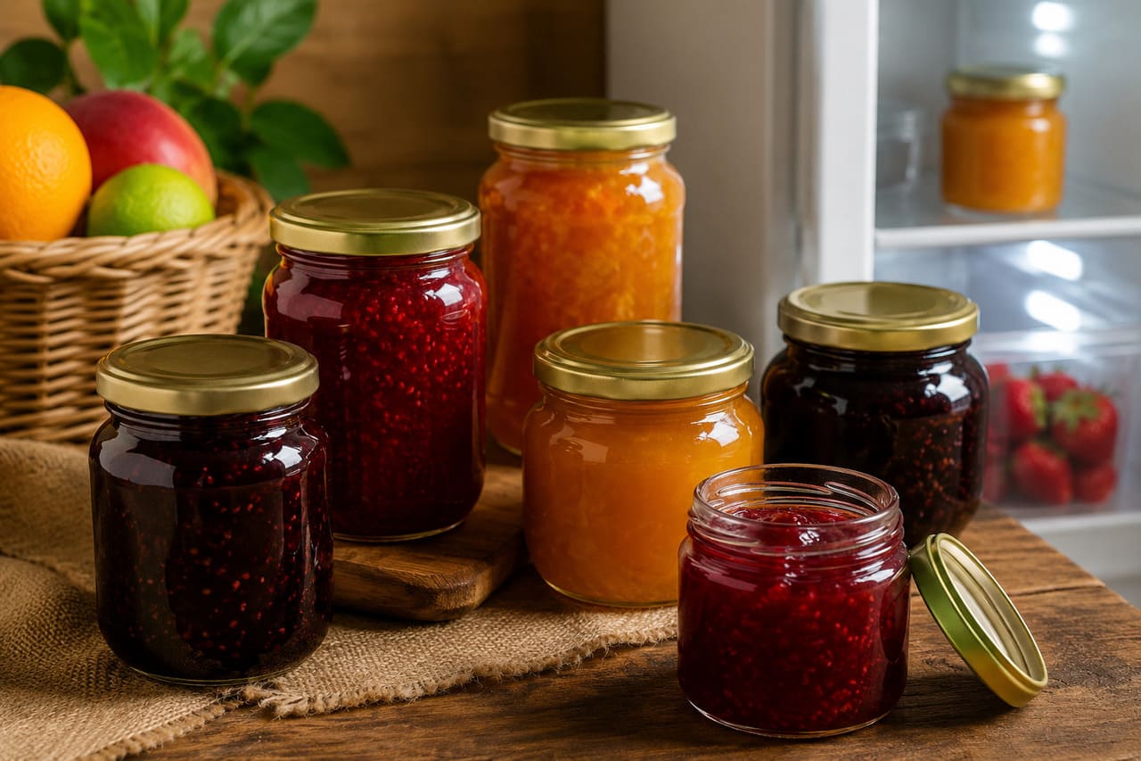 Depois de pronta, a geleia deve ser armazenada em potes de vidro esterilizados para aumentar sua conservação. Mantenha os recipientes fechados em local fresco e protegido da luz e, após a abertura, conserve a geleia sob refrigeração.