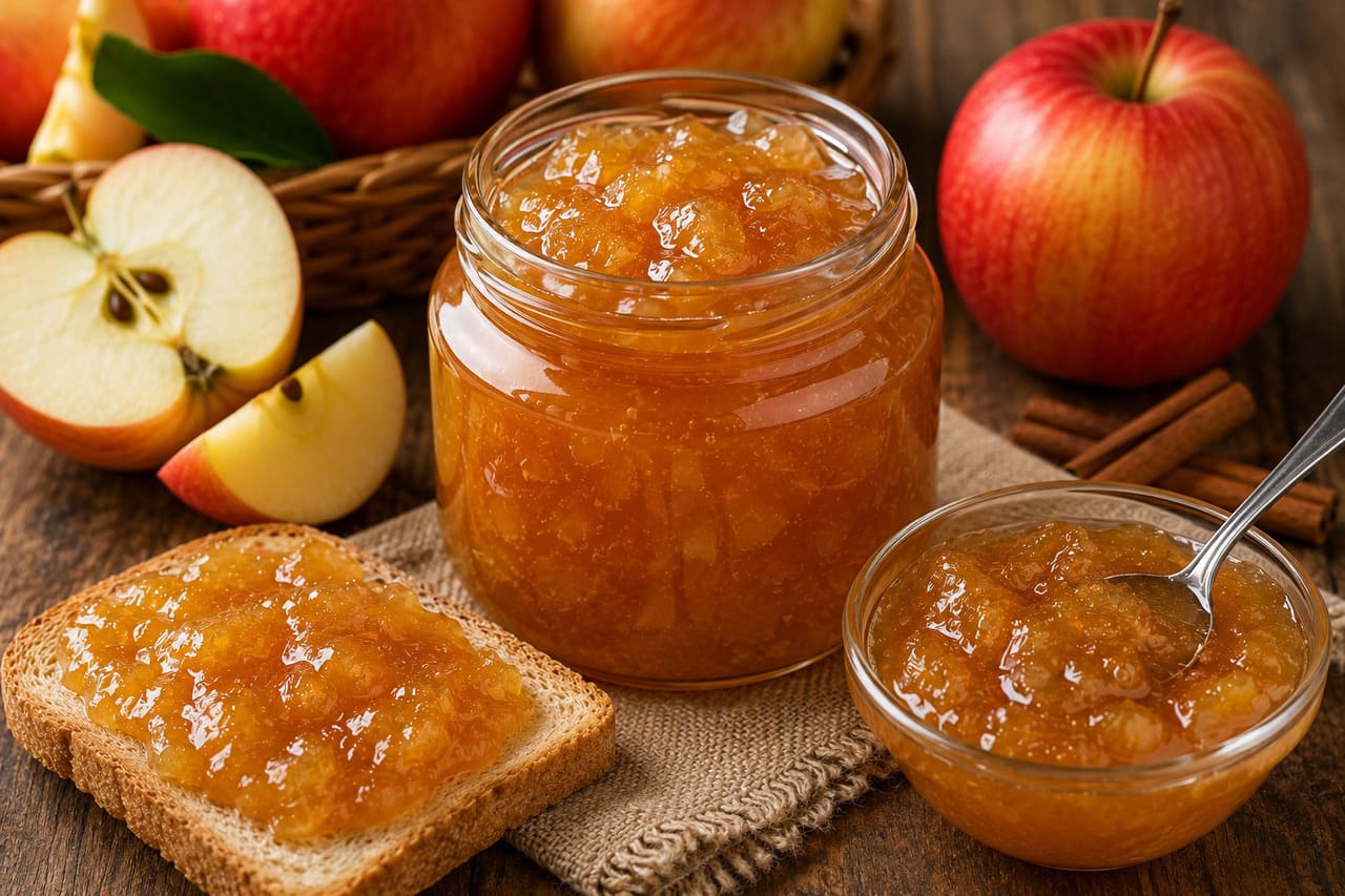 Maçã – Naturalmente rica em pectina, produz geleias com ótima consistência sem necessidade de espessantes. Basta cozinhar a fruta com açúcar e um pouco de água até atingir o ponto desejado, podendo acrescentar canela ou gengibre para realçar o sabor.