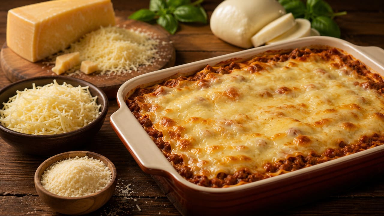 A muçarela garante um excelente derretimento, enquanto o parmesão contribui com aroma e uma cobertura dourada. Utilizar queijos de boa qualidade valoriza o sabor da lasanha sem esconder os demais ingredientes.