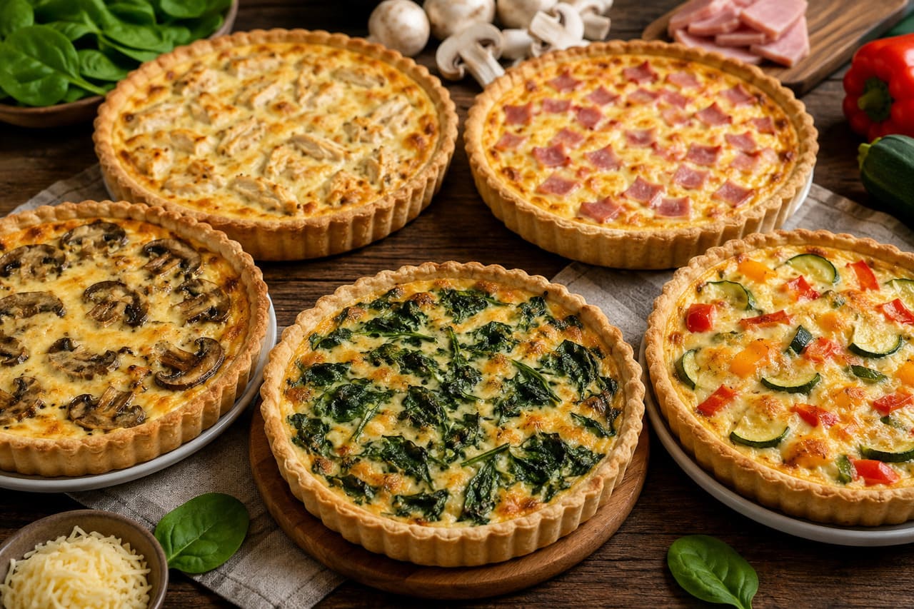 Também fazem sucesso as quiches de espinafre, cogumelos, frango, presunto e legumes variados. Essas combinações ampliaram a versatilidade do prato e ajudaram a adaptá-lo a diferentes hábitos alimentares.