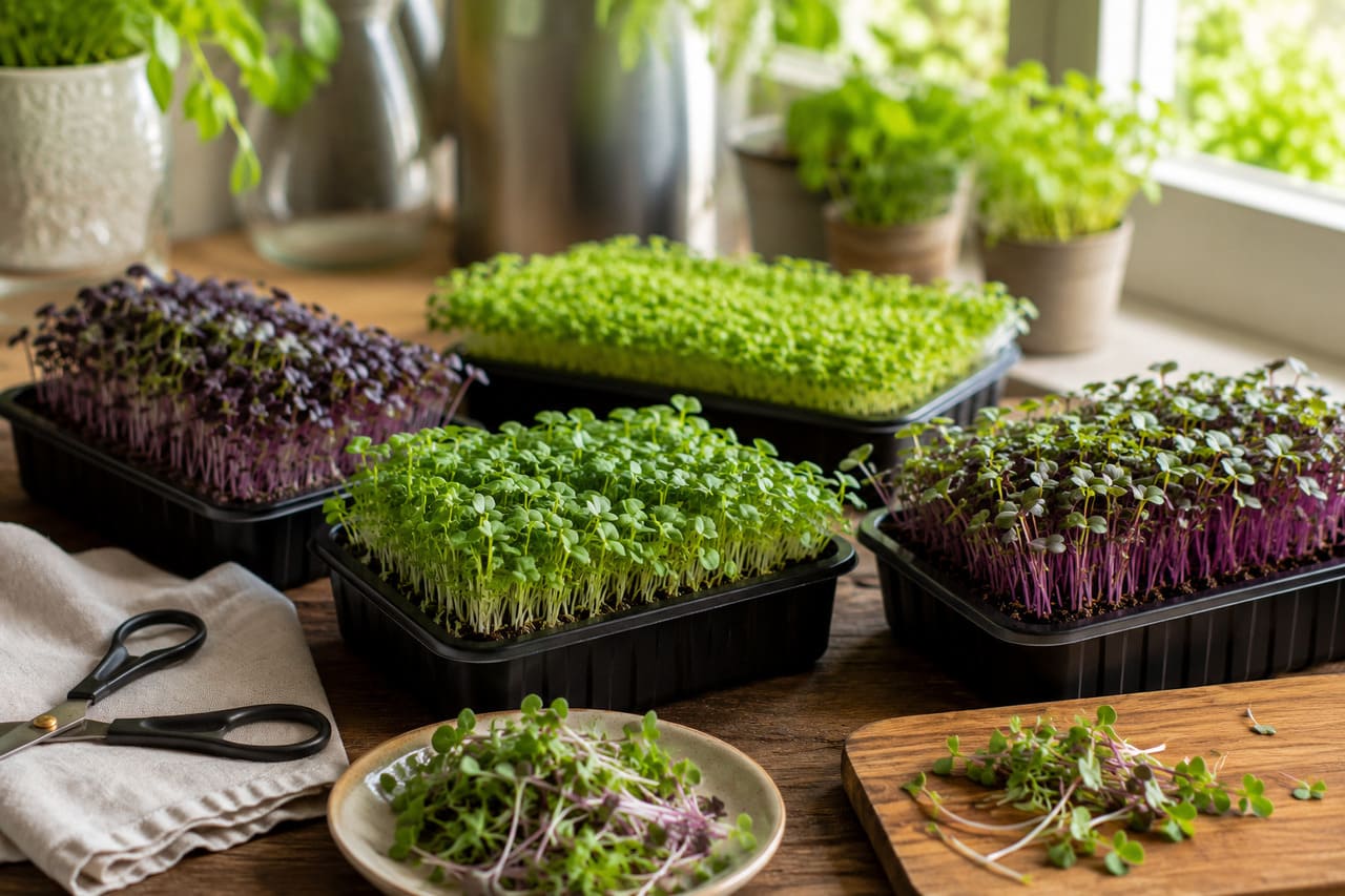 Pequenos no tamanho, mas cheios de sabor e praticidade, os microverdes conquistaram espaço entre quem busca alimentação mais fresca e cultivo doméstico. Produzidos em bandejas compactas e prontos para a colheita em poucos dias, eles transformam qualquer cantinho iluminado em uma pequena horta. Confira algumas curiosidades sobre essas plantas. -  (crédito: imagem gerada por i.a )