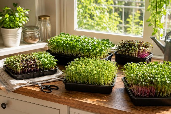 Saúde e economia: Microverdes transformam bandejas pequenas em colheitas frescas na própria cozinha