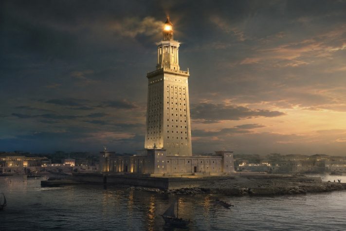 Farol de Alexandria – Imagem gerada por IA