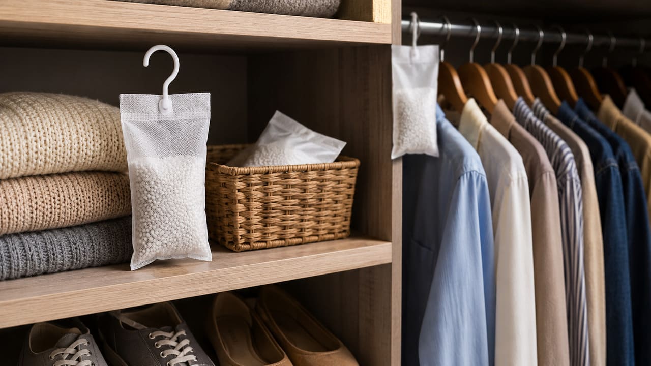 Sachês absorvedores protegem espaços pequenos. Eles retiram parte da umidade do ar em gavetas, armários, bolsas e caixas, ajudando a conservar roupas, calçados e objetos guardados.