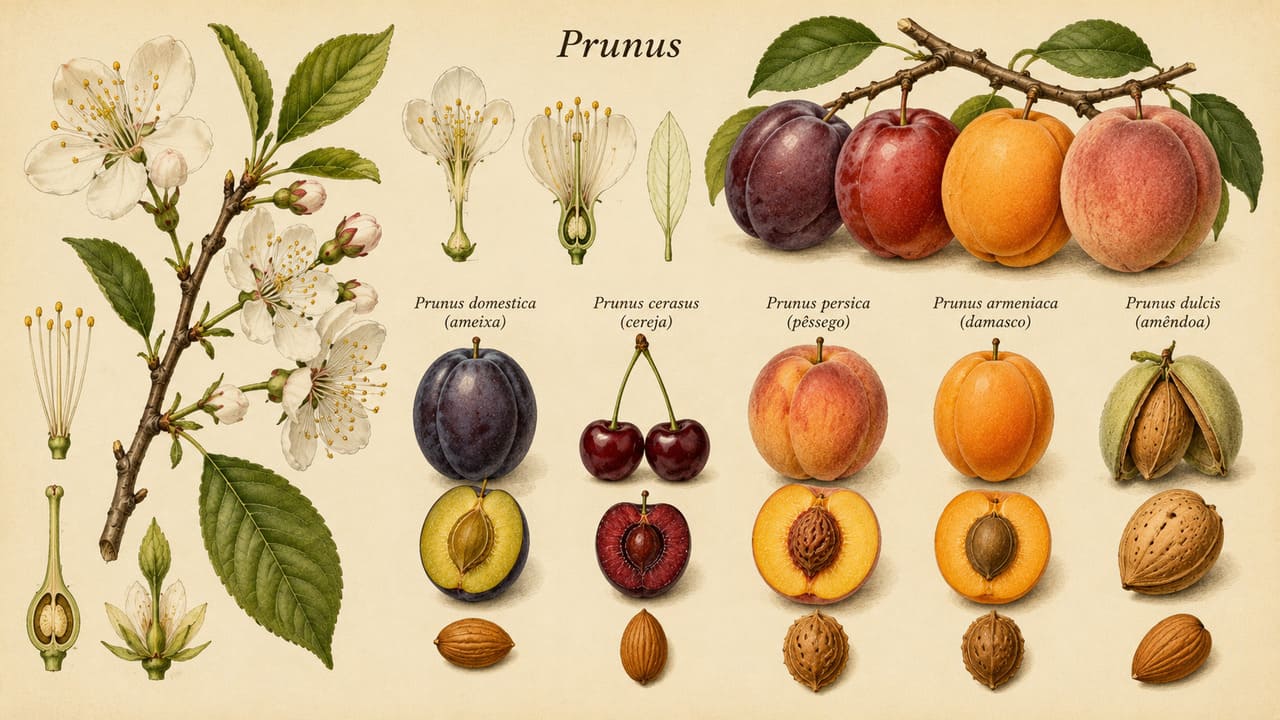 Além da estrutura dos frutos, essas plantas compartilham características das flores e do desenvolvimento. Não por acaso, ameixas, cerejas, pêssegos, damascos e amêndoas pertencem ao gênero botânico Prunus, que reúne dezenas de espécies aparentadas.