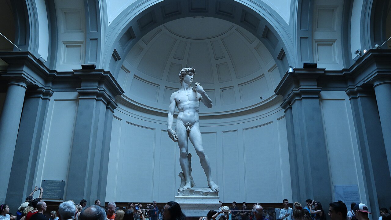 O principal motivo que leva visitantes do mundo inteiro à Galleria dell'Accademia é o encontro com o David, escultura em mármore produzida por Michelangelo entre 1501 e 1504. Com mais de cinco metros de altura, a obra representa o personagem bíblico antes do confronto com Golias e impressiona pela riqueza anatômica e pela expressividade. Originalmente instalada na Piazza della Signoria, a escultura foi transferida para o museu em 1873 como forma de protegê-la dos efeitos do clima e da deterioraç