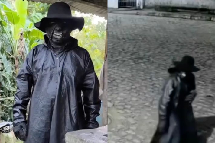 Homem se fantasia de 'Olhos Famintos' de madrugada, assusta moradores e é levado para delegacia em Pernambuco – Reprodução/Polícia Militar