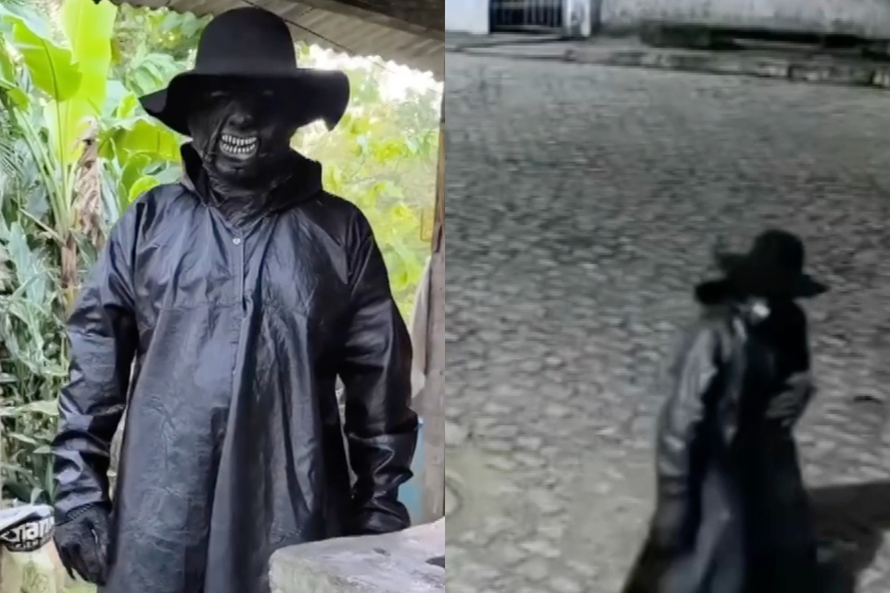 Homem se fantasia de 'Olhos Famintos' de madrugada, assusta moradores e é levado para delegacia em Pernambuco – Reprodução/Polícia Militar