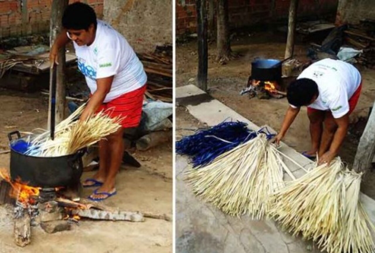 Para artesanato, a palha é limpa, às vezes fervida, e preparada em tiras ou feixes antes de ser trançada ou moldada.