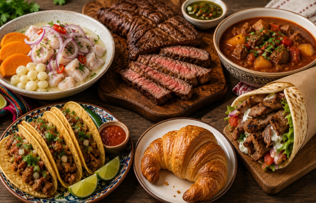 A gastronomia é uma das expressões culturais mais marcantes de um país. Os pratos acabam se tornando tão populares e representativos que passam a ser associados imediatamente ao lugar de onde vieram. Veja exemplos. -  (crédito: Imagem gerada por i.a)